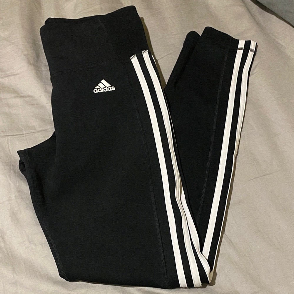Adidas Black Leggings with White Stripes